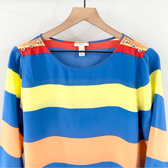 J. Crew Multi Color Striped Silk Blouse Size 12 - Picture 4 of 8